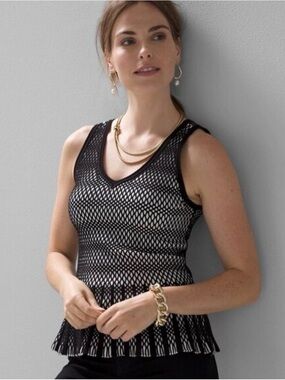 White House Black Market Black and White Mesh Knit Tank Top